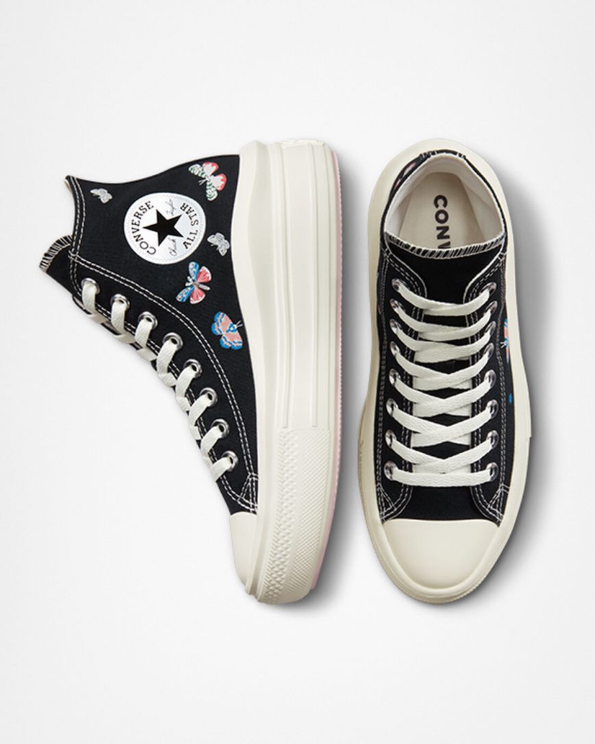 Pantofi Platforma Dama Converse Chuck Taylor All Star Move Butterfly Wings Inalti Negrii Roz | RO JUWZA392